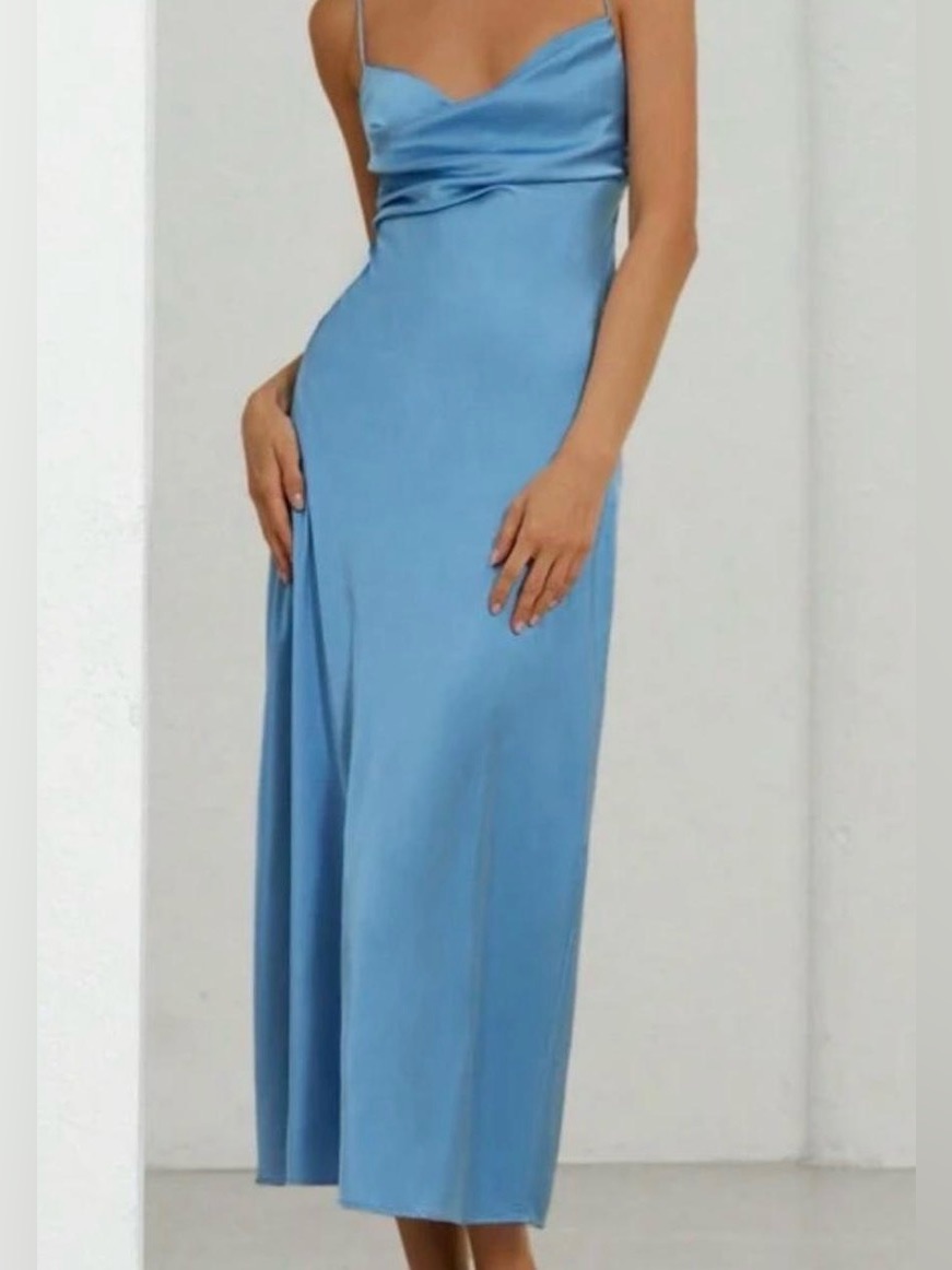 Blue Satin Slip Maxi Dress